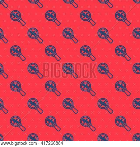 Blue Line Magnifying Glass With Percent Icon Isolated Seamless Pattern On Red Background. Discount O