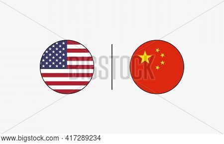 Circle Flag America And Cina Design Vector Illustration