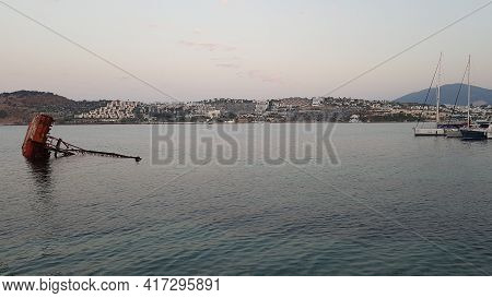 The Bay Gumbet With Sunken Ship, Bodrum From Mugla, Turkey