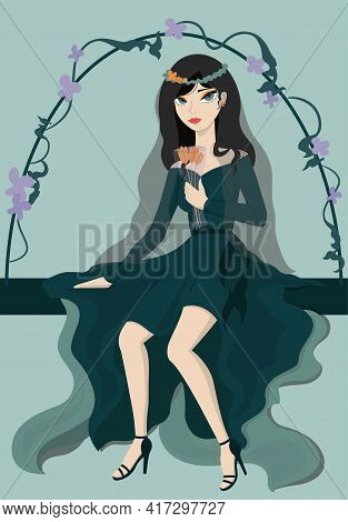 Bride In An Unconventional Wedding Dress Sitting On A Swing