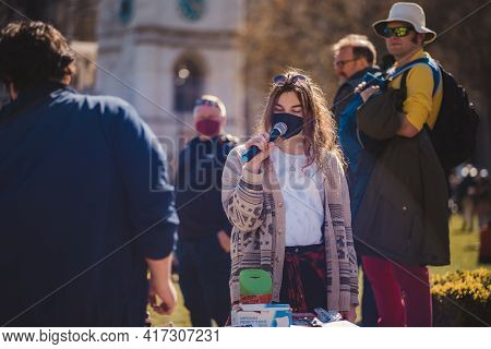 Westminster, London | Uk -  2021.04.17: Peorson With The Microphone At The Kill The Bill Protest