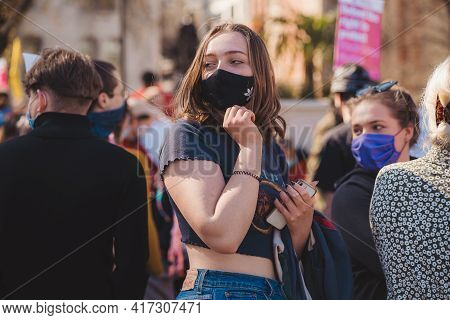 Westminster, London | Uk -  2021.04.17: People With Banners And Placards Marching At The Kill The Bi