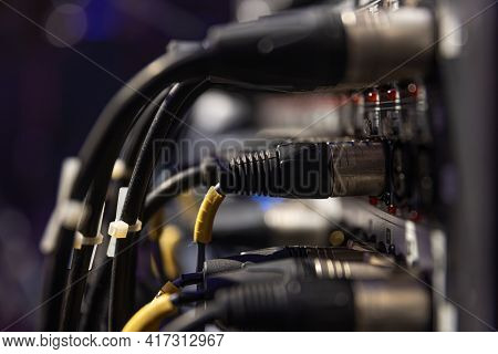 Audio Snake And Stage Box With Xlr Cables And Jacks At A Live Show.