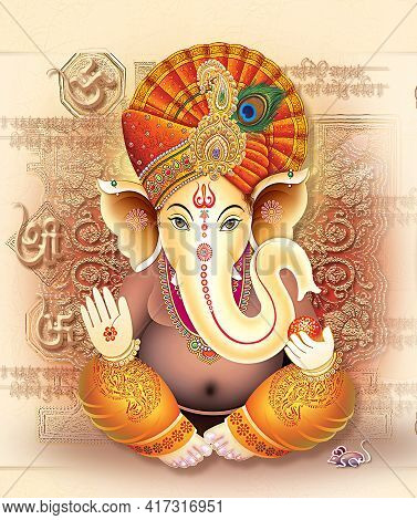 Indian God Ganesha, Indian Lord Ganesh, Indian Mythological Image Of Ganesha.