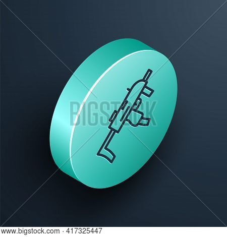 Isometric Line Mp9 Submachine Gun Icon Isolated On Black Background. Automatic Weapon. Turquoise Cir