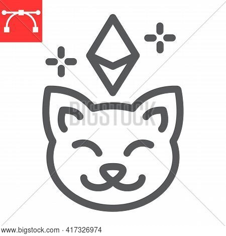 Crypto Kitty Line Icon, Unique Token And Pet, Cat With Ethereum Vector Icon, Vector Graphics, Editab