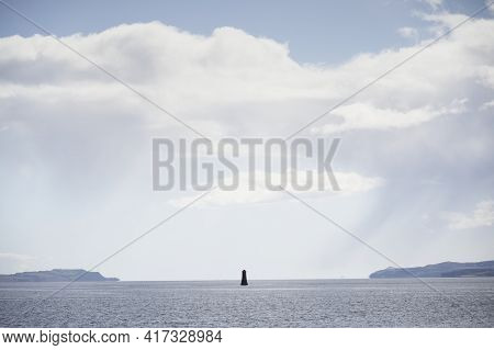 Single Lighthouse Mindfulness Empty Background With Ocean And Blank Sky