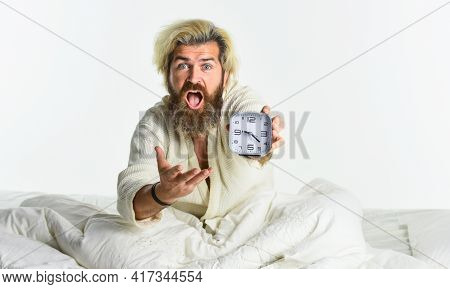 How To Avoid Being Late. Suffering Insomnia And Sleep Disorder. Bedtime. Destroy The Clock. Handsome