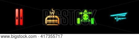 Set Ski And Sticks, Lift, Atv Motorcycle And Hang Glider Icon. Vector