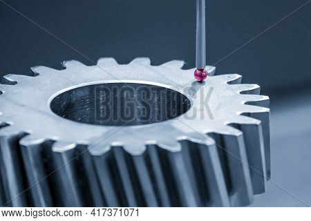 The  Cmm Machine Checking The Dimension  The Bevel Gear Part . The Quality Control Of Mechanical Par