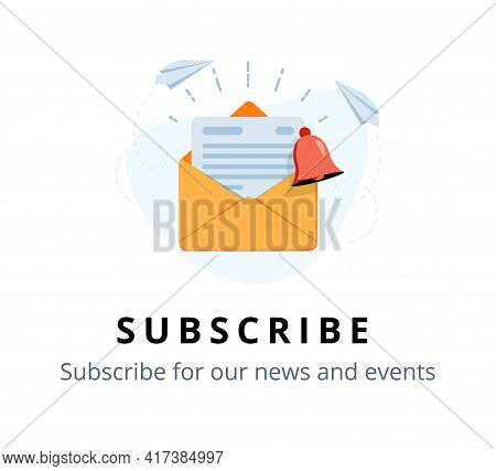 Vector Banner Of Email Marketing. Subscription To Newsletter, News, Offers, Promotions. A Letter In 