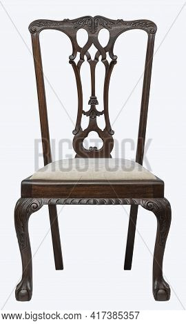 Vintage Chippendale Style ,antique Mahogany Chair With Red Fabric Isolated On White Background
