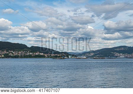 View Of The Beginning Of The Vigo Estuary In Spain With Clouds In Spring