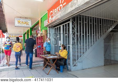 Panama, Bugaba Town April 18, Stalls Selling Lottery Tickets In One Of The Downtown Streets. Shoot O