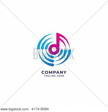 Sharp Musical Note In The Middle Of Vortex Wave. Music And Sicence Logo Concept. Pink Magenta Blue C