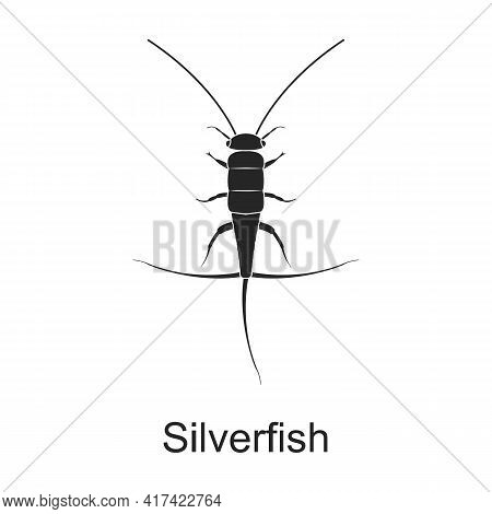 Silverfish Vector Black Icon. Vector Illustration Pest Insect Silverfish On White Background. Isolat