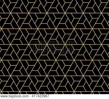 The Geometric Pattern With Lines. Seamless Vector Background. Gol And Black Texture. Graphic Modern 