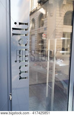 Bordeaux , Aquitaine France - 04 15 2021 : Minelli Sign Text And Shop Logobrand In Door Entrance Of 