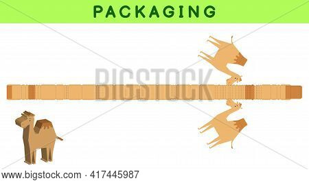 Party Favor Box Die Cut Camel Design For Sweets, Candies, Small Presents, Bakery. Package Template, 