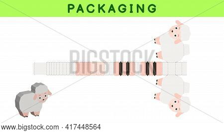 Party Favor Box Die Cut Sheep Design For Sweets, Candies, Small Presents, Bakery. Package Template, 