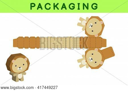 Party Favor Box Die Cut Lion Design For Sweets, Candies, Small Presents, Bakery. Package Template, G