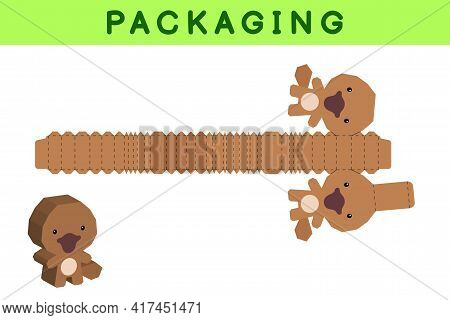 Party Favor Box Die Cut Platypus Design For Sweets, Candies, Small Presents, Bakery. Package Templat