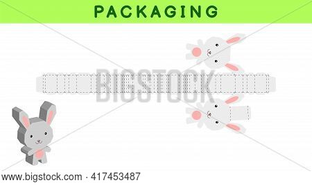 Party Favor Box Die Cut Rabbit Design For Sweets, Candies, Small Presents, Bakery. Package Template,