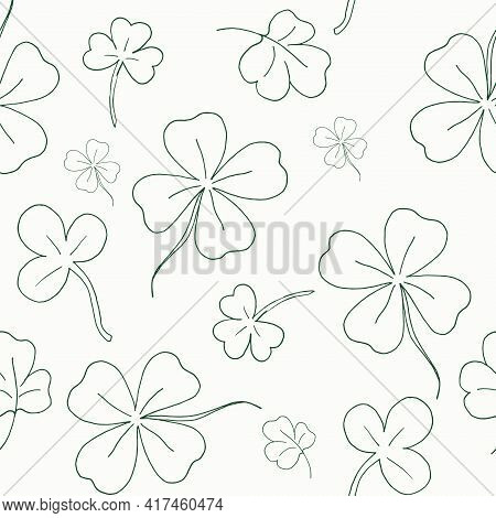 Seamless Pattern With Clover. The Leaves Of The Clover. Contour Background. Vector Illustration. Sto