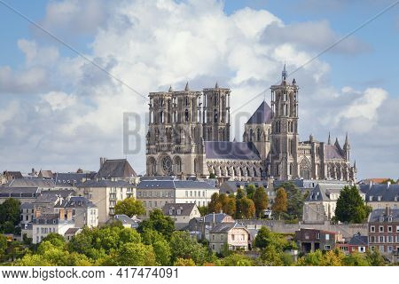 Aerial View Of Laon Cathedral, A Roman Catholic Church Located In Laon, Aisne, Hauts-de-france, Fran