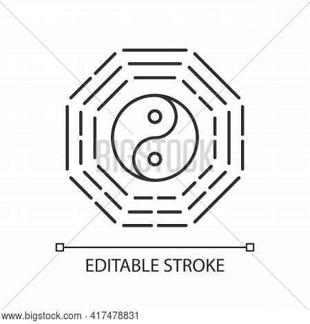 Bagua Linear Icon. Harmony Of Elements. Spirituality And Cosmology. Feng Shui. Yin Yang Amulet. Thin