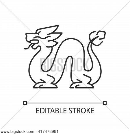 Loong Dragon Linear Icon. Ancient Chinese Traditions. Lunar New Year Festival. Feng Shui. Thin Line 