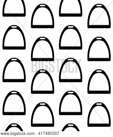 Vector Seamless Pattern Of Flat Horse Equestrian Saddle Stirrup Silhouette Isolated On White Backgro