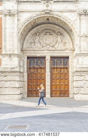 July 2020. London. Woman Walking Past The Victoria And Albert Or V And A Museum, London, England