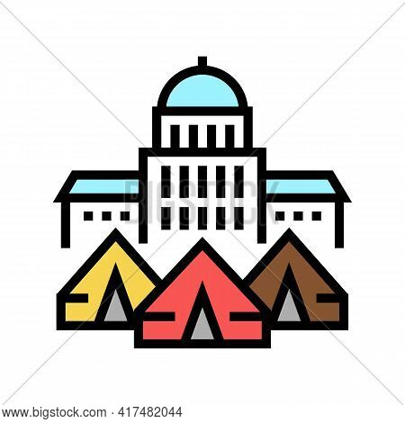Government Building Refugee Campground Color Icon Vector. Government Building Refugee Campground Sig