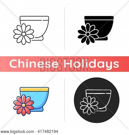 Chrysanthemum Tea Icon. Double Ninth Festival. Flower-based Infusion Drink. Traditional Medicine. Ch