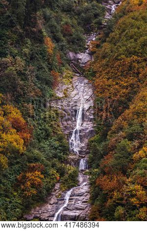 Ayder Plateau Natural Gelintulu Waterfall Surrounded By Autumn Colors Near Rize, Turkey.