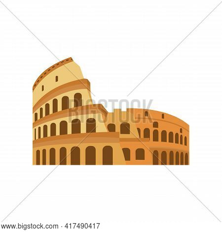 Roman Coliseum Ruins Tourist Landmark, Flat Vector Illustration Isolated.