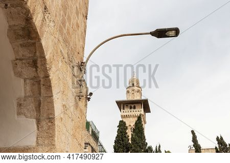 The South Part The Temple Mount And The Bab El Ghawanima Minaret In The Old Town Of Jerusalem In Isr