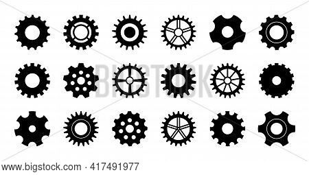 Gear Icon. Cogwheel For Industry. Gearwheel Of Engine. Circle Wheel With Cogs For Machinery. Set Of 
