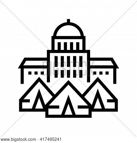 Government Building Refugee Campground Line Icon Vector. Government Building Refugee Campground Sign