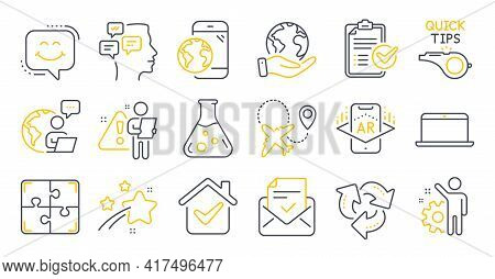 Set Of Technology Icons, Such As Puzzle, Augmented Reality, Survey Checklist Symbols. Mobile Interne