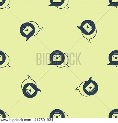 Blue Online Working Icon Isolated Seamless Pattern On Yellow Background. Freelancer Man Working On L