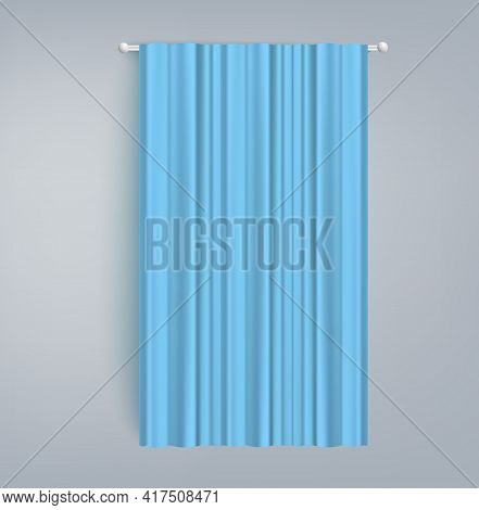 Blank Blue Window Or Shower Curtain Realistic Vector Illustration Isolated.