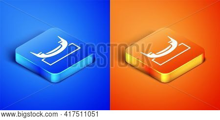 Isometric Boat Swing Icon Isolated On Blue And Orange Background. Childrens Entertainment Playground