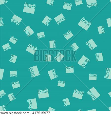 Green Old Video Cassette Player Icon Isolated Seamless Pattern On Green Background. Old Beautiful Re