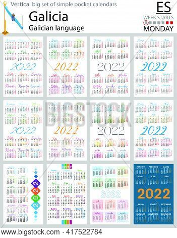 Galician Vertical Big Set Of Pocket Calendars For 2022 (two Thousand Twenty Two). Week Starts Monday