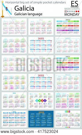 Galician Horizontal Big Set Of Pocket Calendars For 2022 (two Thousand Twenty Two). Week Starts Mond
