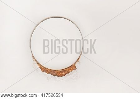 Rust Of The Filter Of An Old Broken Washing Machine, Close-up. Home Appliances Wear Concept.