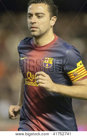 VALENCIA - 3 febbraio: Xavi Hernandez durante la partita di campionato spagnolo tra Valencia e FC Barcelo