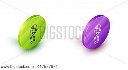 Isometric Line Ear With Earring Icon Isolated On White Background. Piercing. Auricle. Organ Of Heari